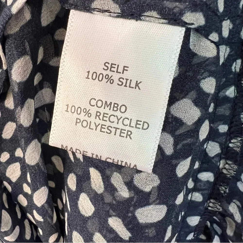 La Ligne Alexi Ruffle Long Sleeve Silk Georgette Minidress Navy Ivory Dot Large - Picture 7 of 9